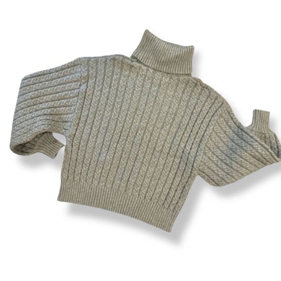 TRUTH By Republic Wm Turtleneck Cropped Cable‎ Knit Sweater XS Gray EUC Chunky - Picture 3 of 9